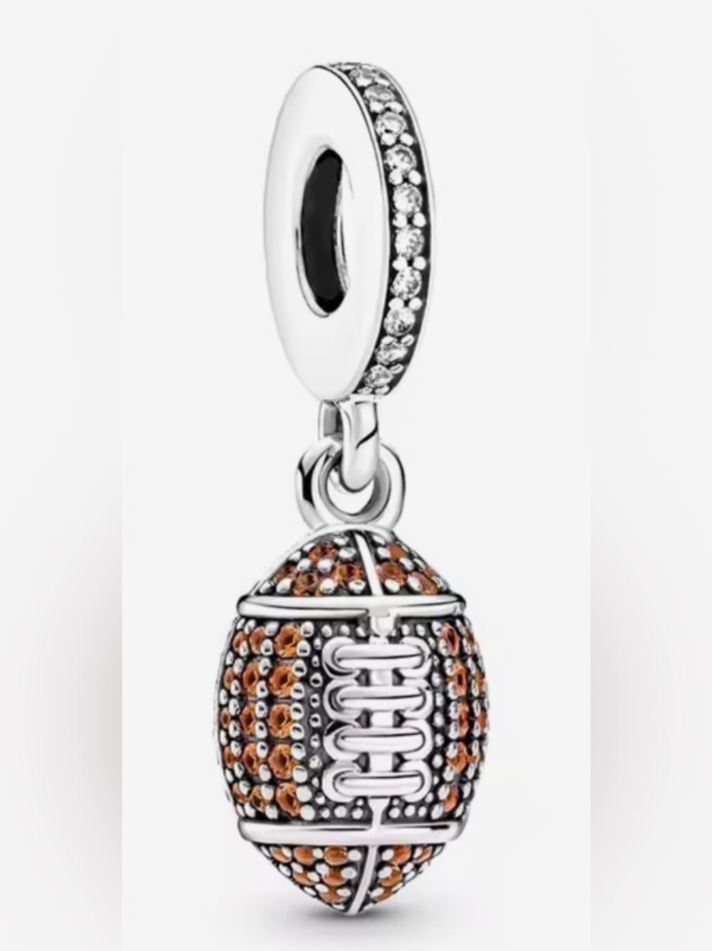 Silver & Brown Sparkle Football Dangle Charm